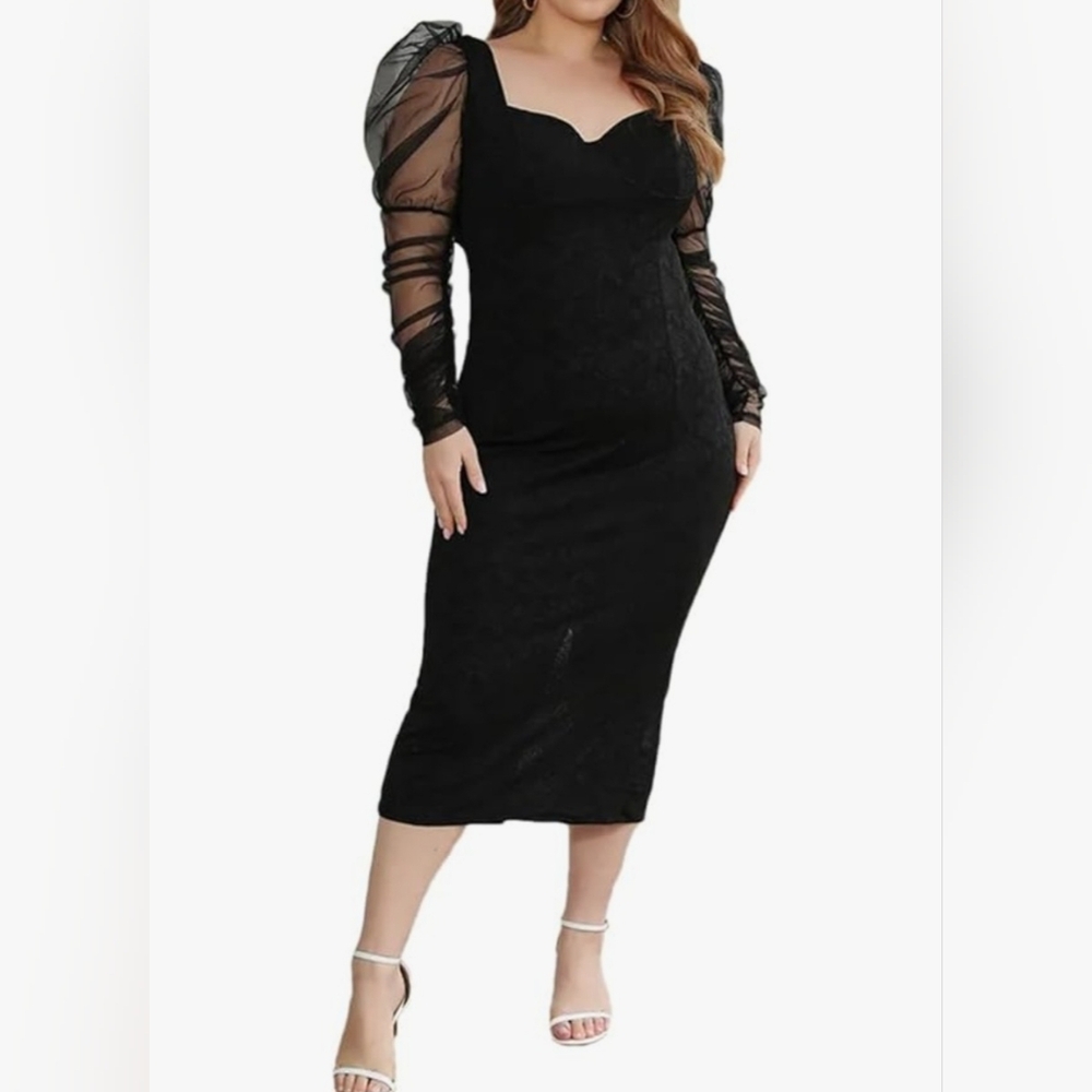 Boohoo Black Sweetheart Neck Bodycon Long Sleeve Party Dress
